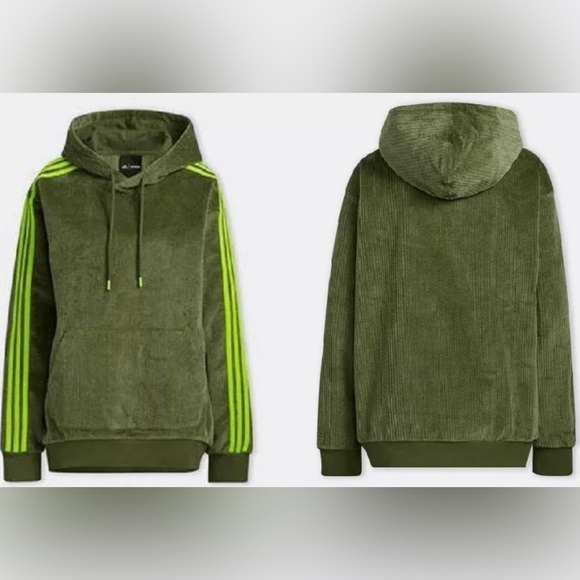 Ivy Park x Adidas Unisex Oversized Corduroy Hoodie in Wild Pine Green - Picture 1 of 14